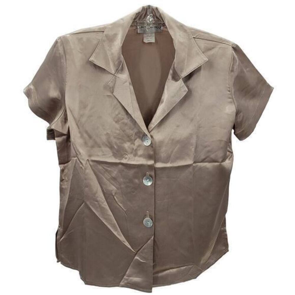 Jay‎ Jacobs Short Sleeve Vintage Shimmer Three Shell Buttons Down Blouse Top